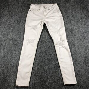 True Religion Women's Skinny Jeans Size 26‎ White Section Distressed Stretch
